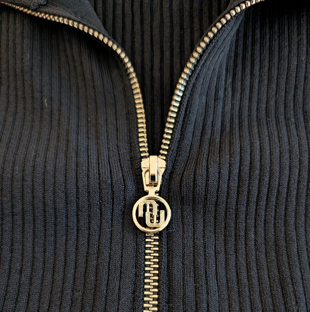 [Maje] Moseta Black Ribbed Knit Half Zip Gold Hardware 3/4 Sleeve Sz 36 Small - Picture 6 of 7